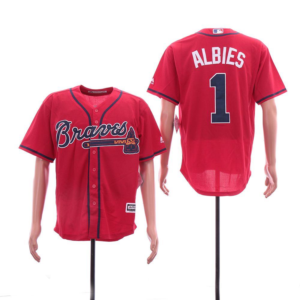 Men Atlanta Braves #1 Albies Red Game MLB Jerseys->atlanta braves->MLB Jersey